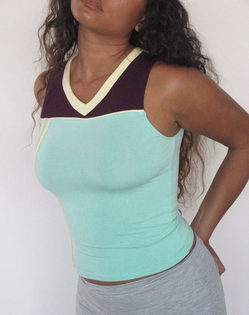 Image of Alba Top in Aqua and Fig with Lemon Binding