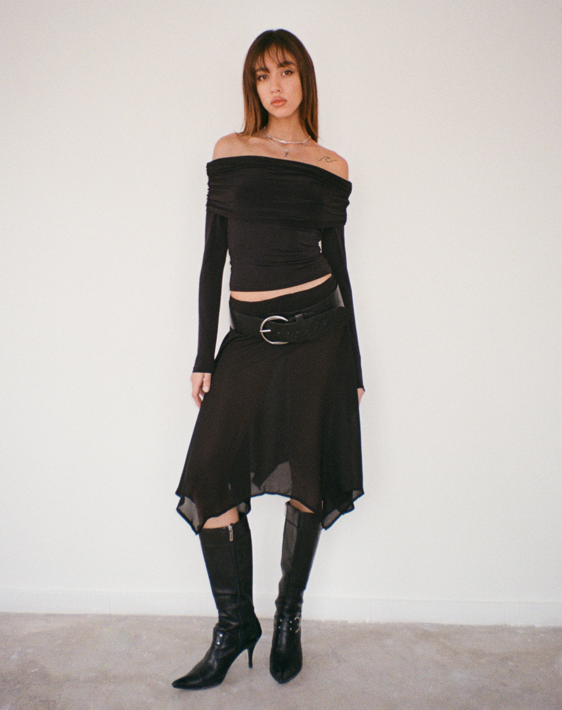 Image of Albertha Midi Skirt in Chiffon Black