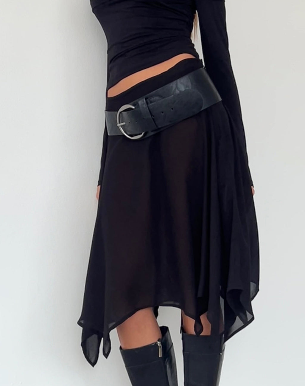 Albertha Midi Skirt in Chiffon Black
