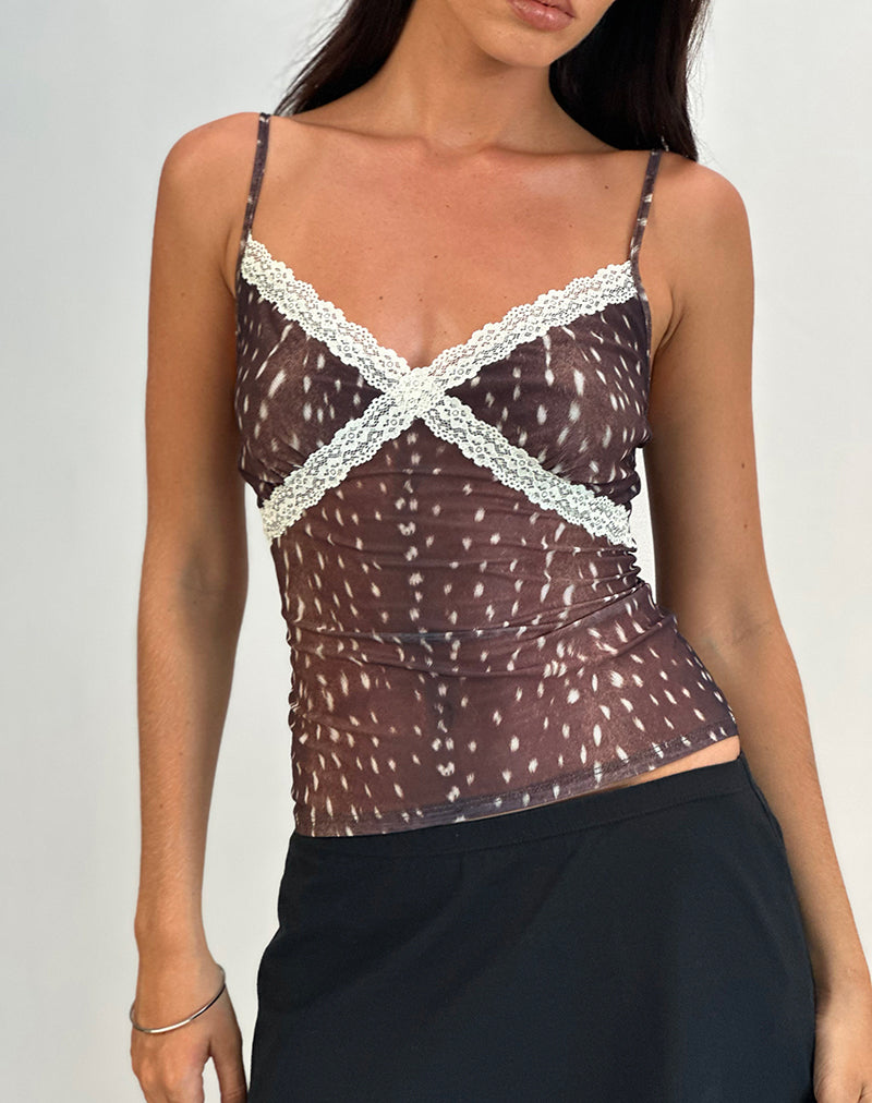 Image of Alcesta Cami Top in Mesh Deer Print Brown