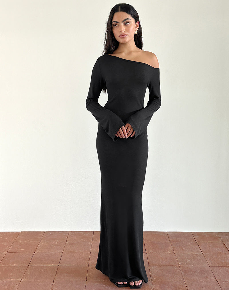 Black Sheer Knit Long Sleeve Asymmetric Maxi Dress | Aldiana motelrocks-com-aus Black Sheer Knit Long Sleeve Asymmetric Maxi Dress | Aldiana motelrocks-com-aus