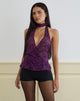 Image of Alfaro Plunge Halter Top in Lace Purple