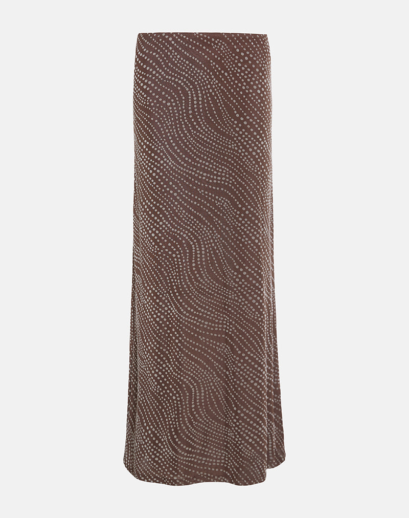 Image of Alfreda Maxi Skirt in Abstract Polka Flock Brown