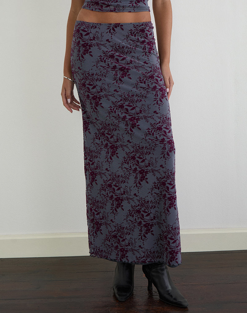 Image of Alfreda Maxi Skirt in Fine Leaf Flock Smoke Grey