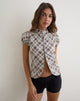 Image of Alnira Pea Coat Top in Angled Check Brown