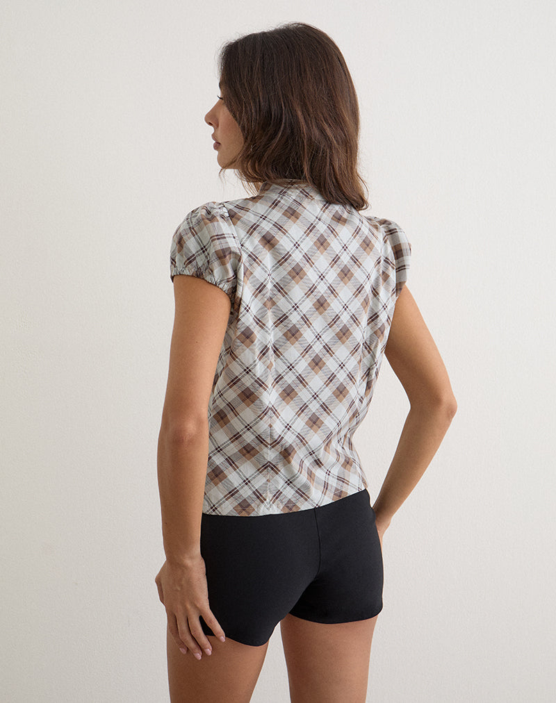 Image of Alnira Pea Coat Top in Angled Check Brown