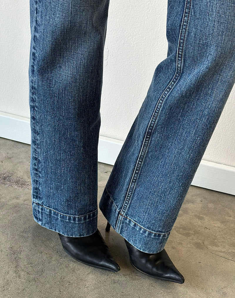 Image of Low Rise Bootcut Jeans in Ocean Blue