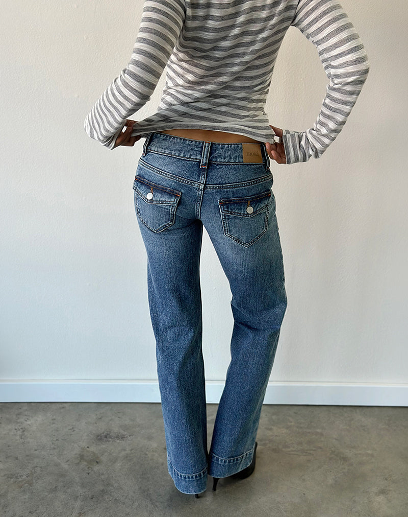 Image of Low Rise Bootcut Jeans in Ocean Blue