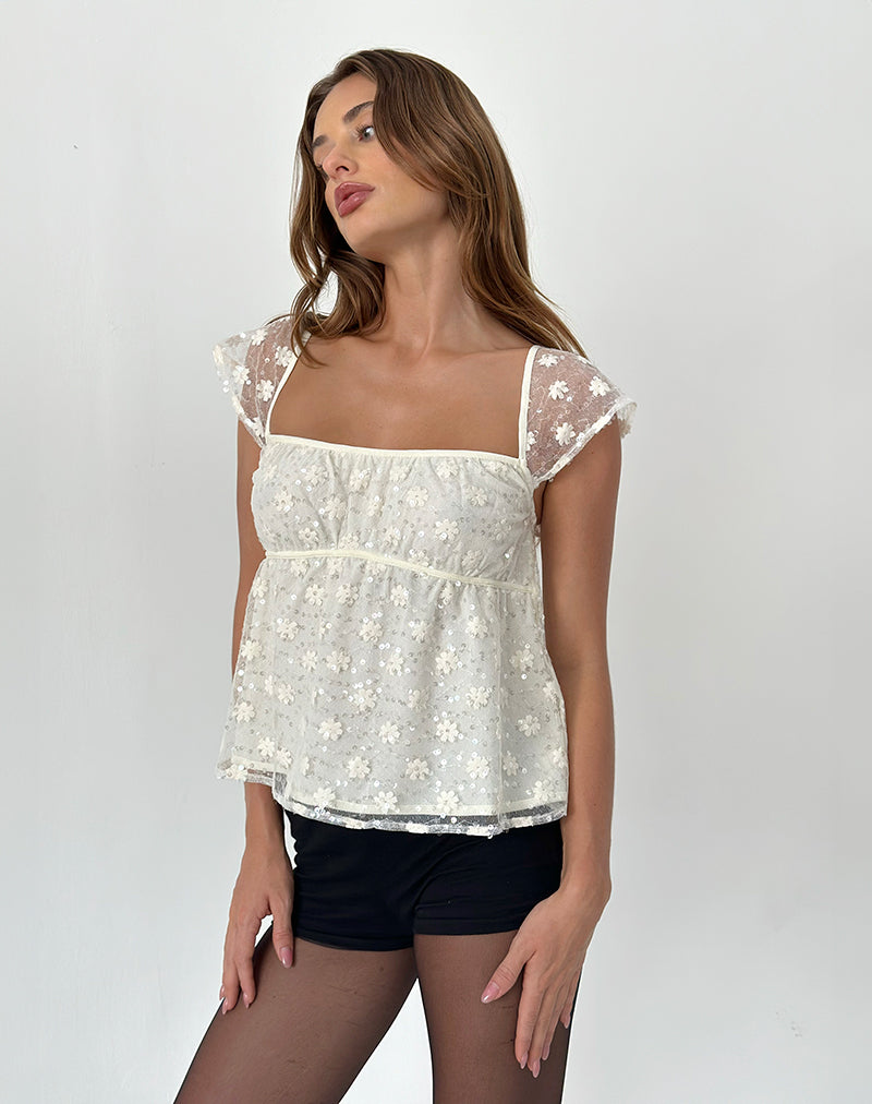 Image of Aloysia Top in Sequin Lace Ivory