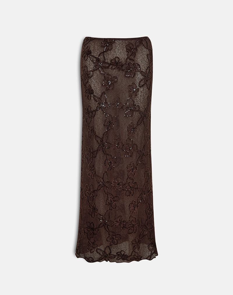Image of Alphia Sequin Knit Skirt in Dark Brown