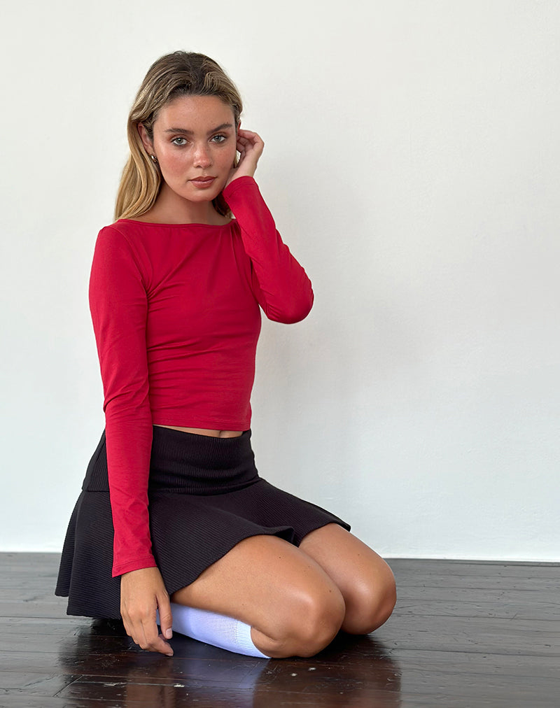 Amabon Long Sleeve Top in Adrenaline Red
