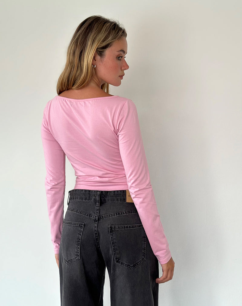 Image of Amabon Long Sleeve Top in Flamingo Pink