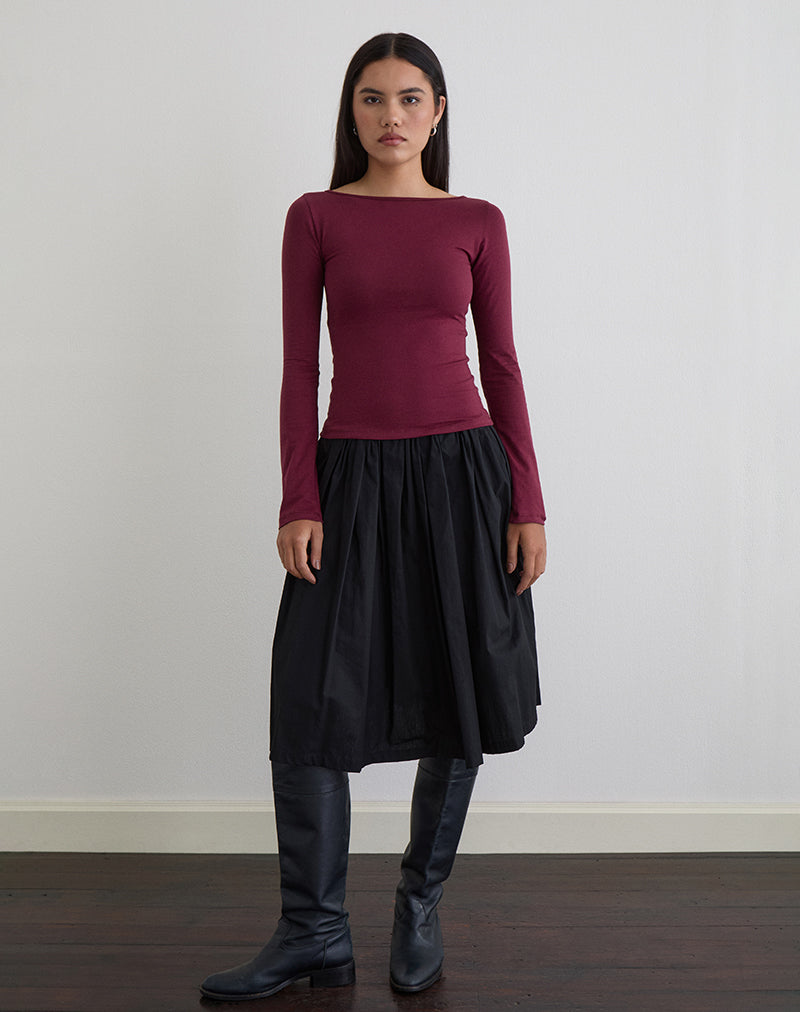 Amabon Long Sleeve Top in Burgundy