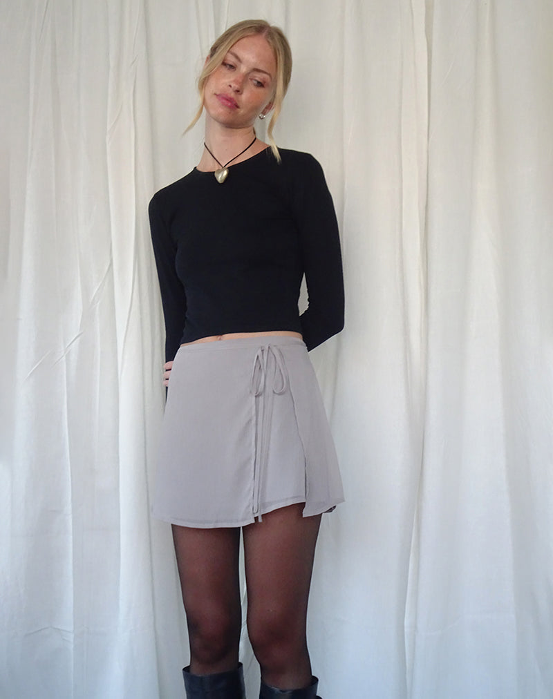 Keira Mini Wrap Skirt in Chiffon Lilac Grey