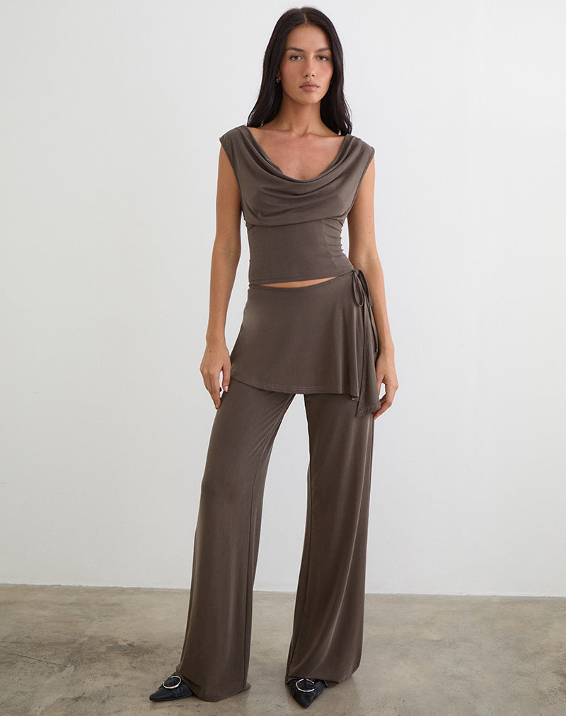 Image of Amata Trouser Skirt in Cupro Dark Brown