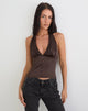 Image of Amuri V-Neck Top in Satin Dark Brown