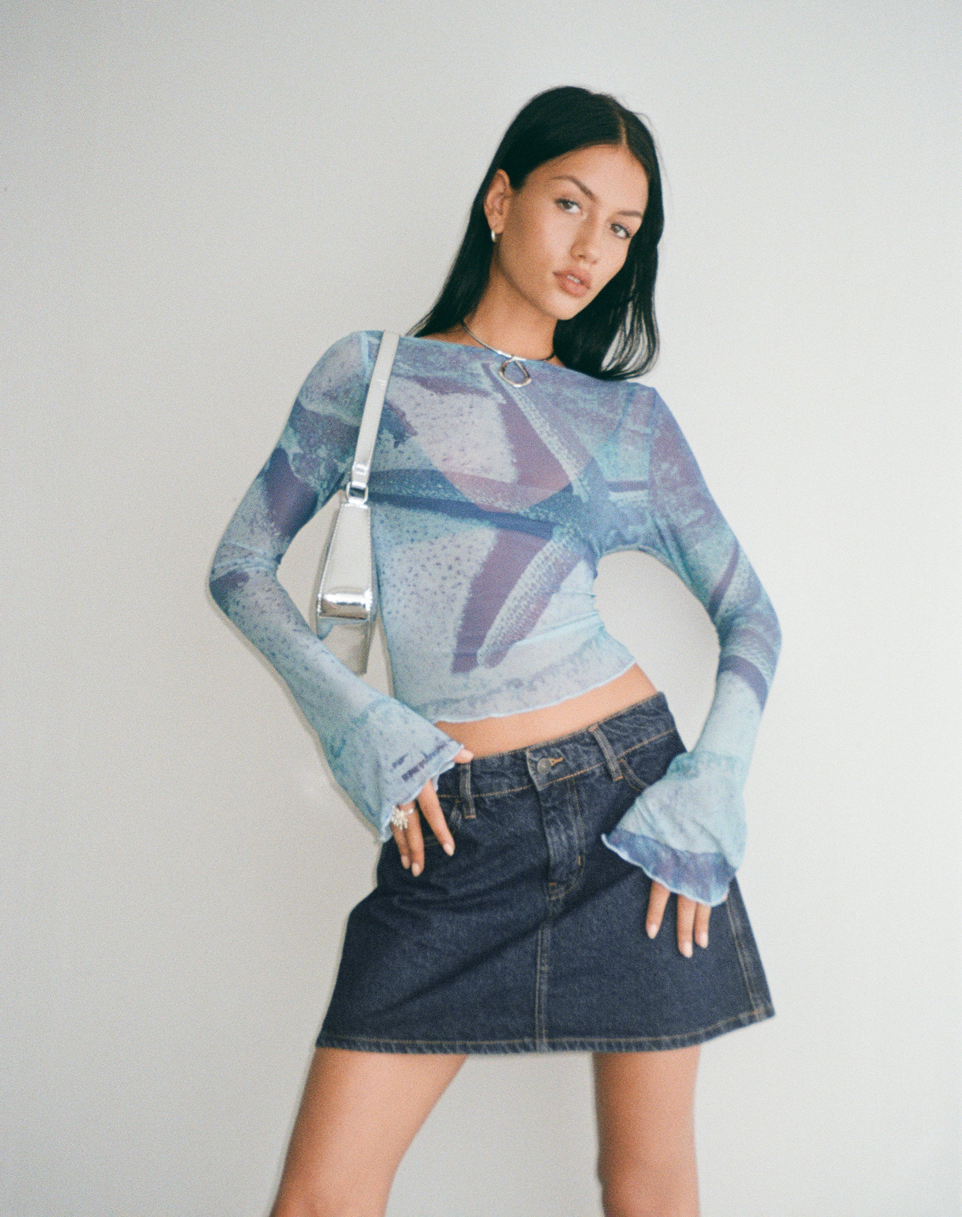 Image of Anchi Mesh Long Sleeve Top in Blue Starfish Photoprint