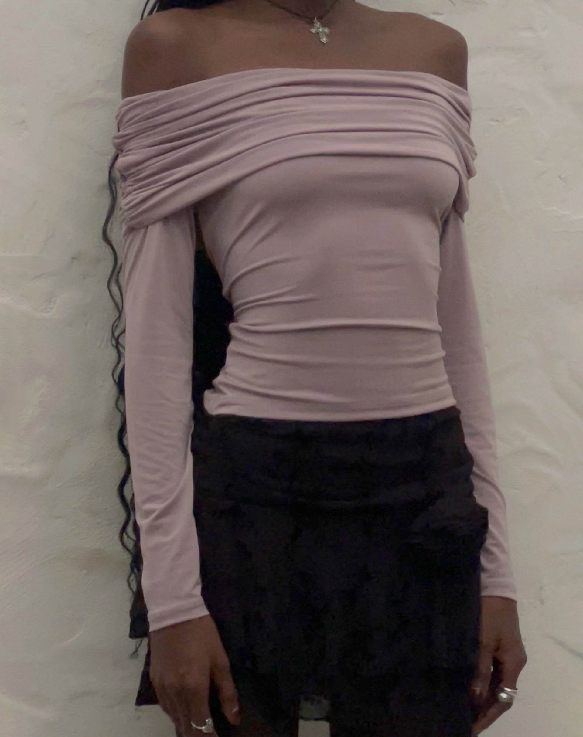 Image of Andi Long Sleeve Bardot Top in Slinky Mauve