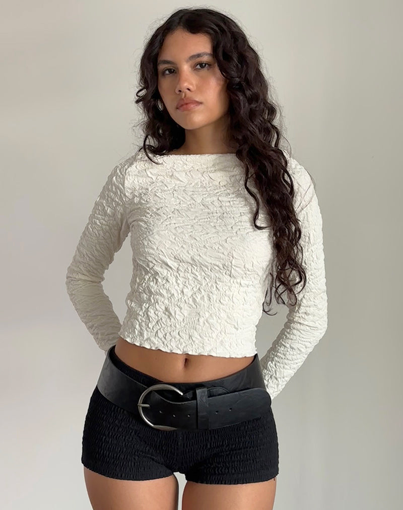 Image of Angela Textured Long Sleeve Top in Jersey Cream