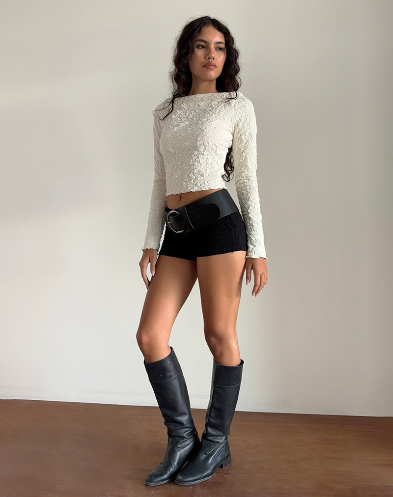 Image of Angela Textured Long Sleeve Top in Jersey Cream
