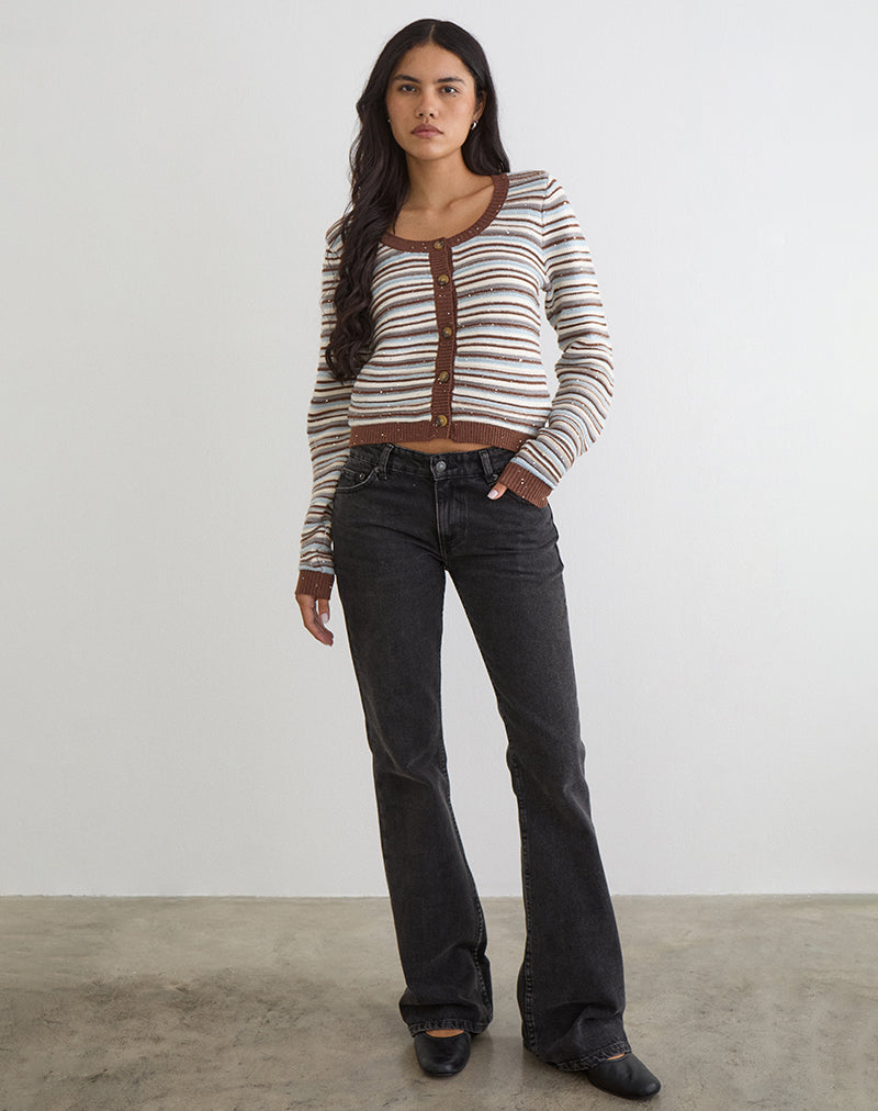 Image of Aniha Long Sleeve Top in Knit Stripe Blue and Brown