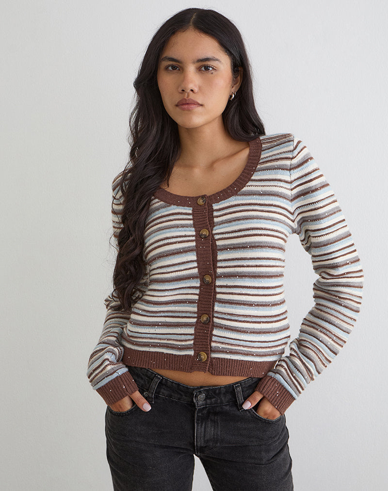 Image of Aniha Long Sleeve Top in Knit Stripe Blue and Brown