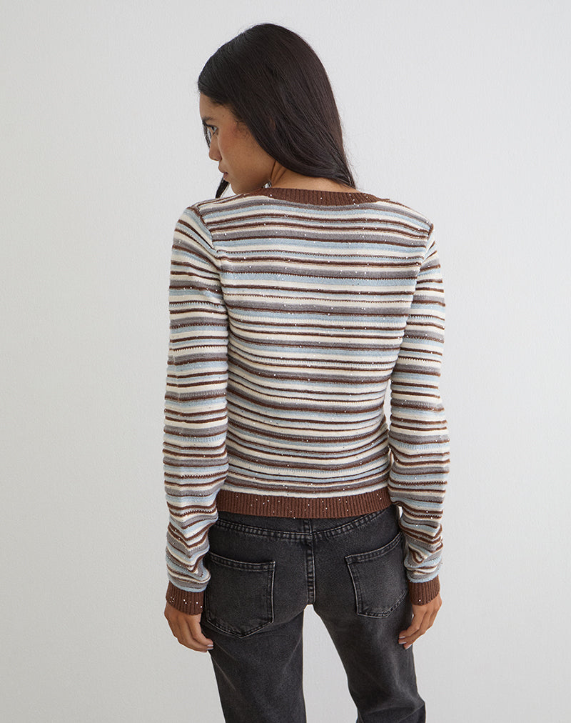 Image of Aniha Long Sleeve Top in Knit Stripe Blue and Brown