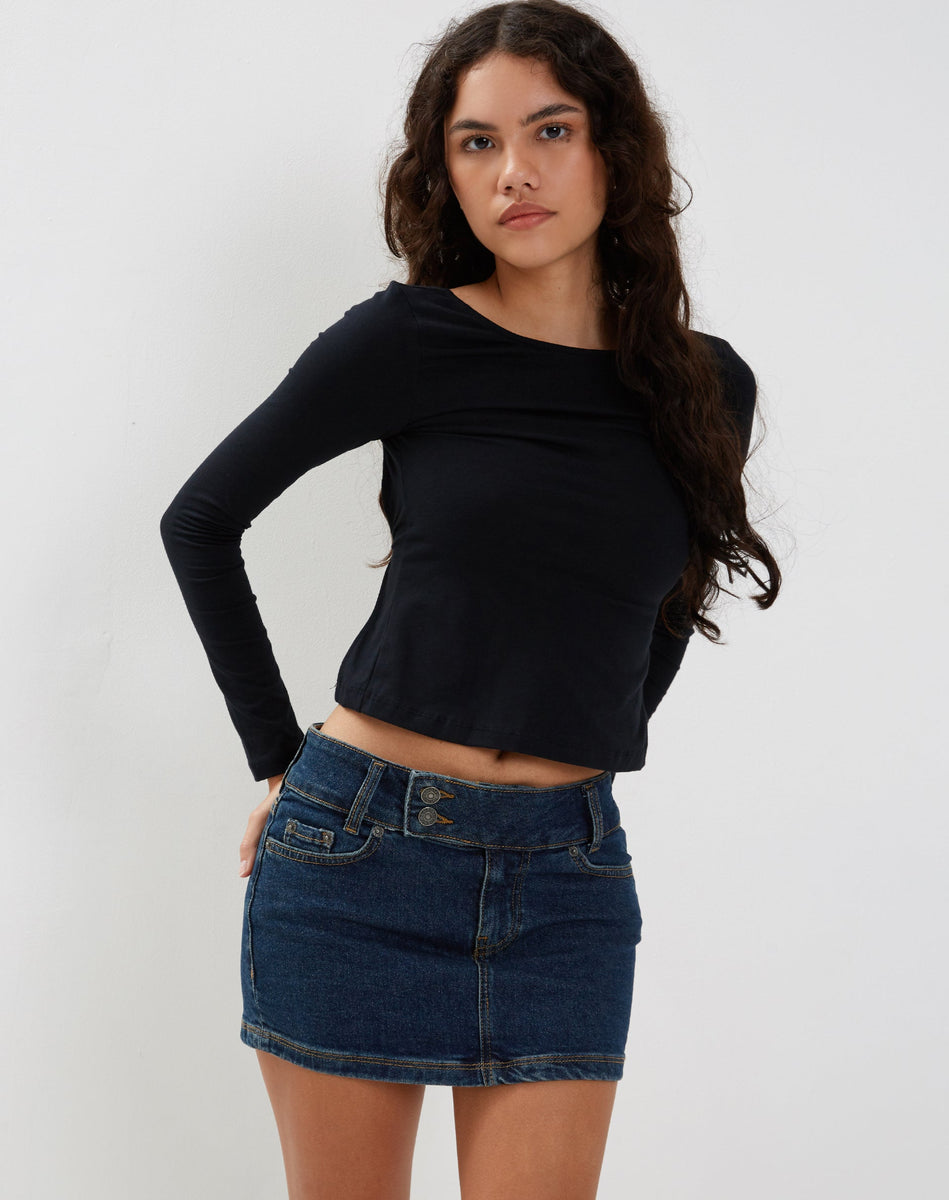 Low Rise Denim Mini Skirt in Dark Vintage Wash – motelrocks-com-aus