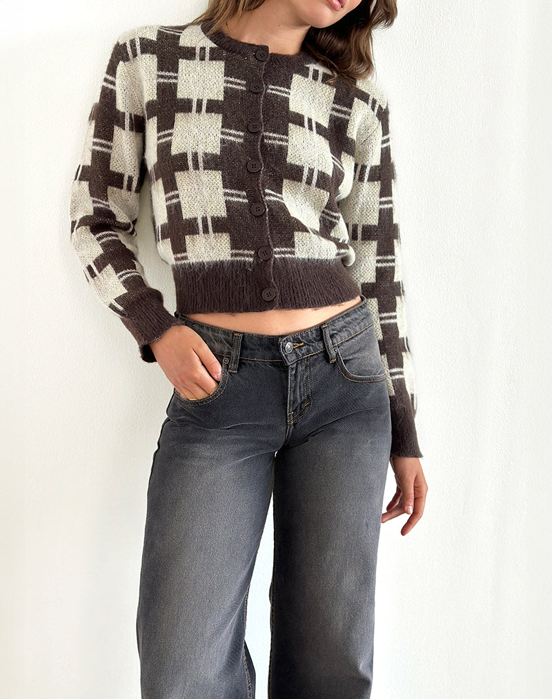 Brown Check Knit Cardigan | Anzio – motelrocks-com-aus