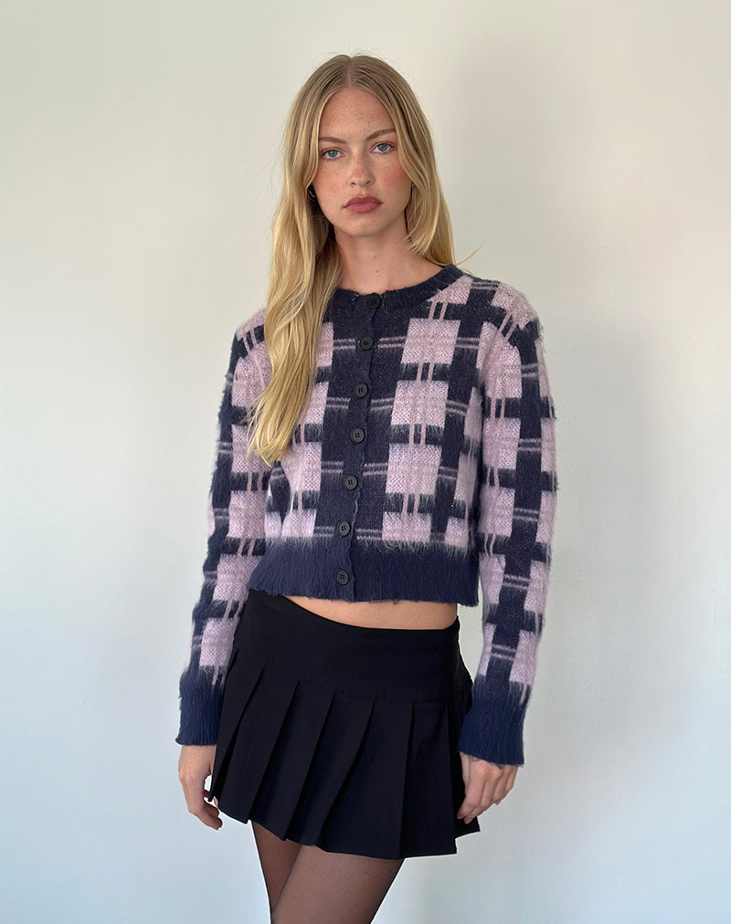 Image of Anzio Button Up Cardi In Multi Check Navy and Pink