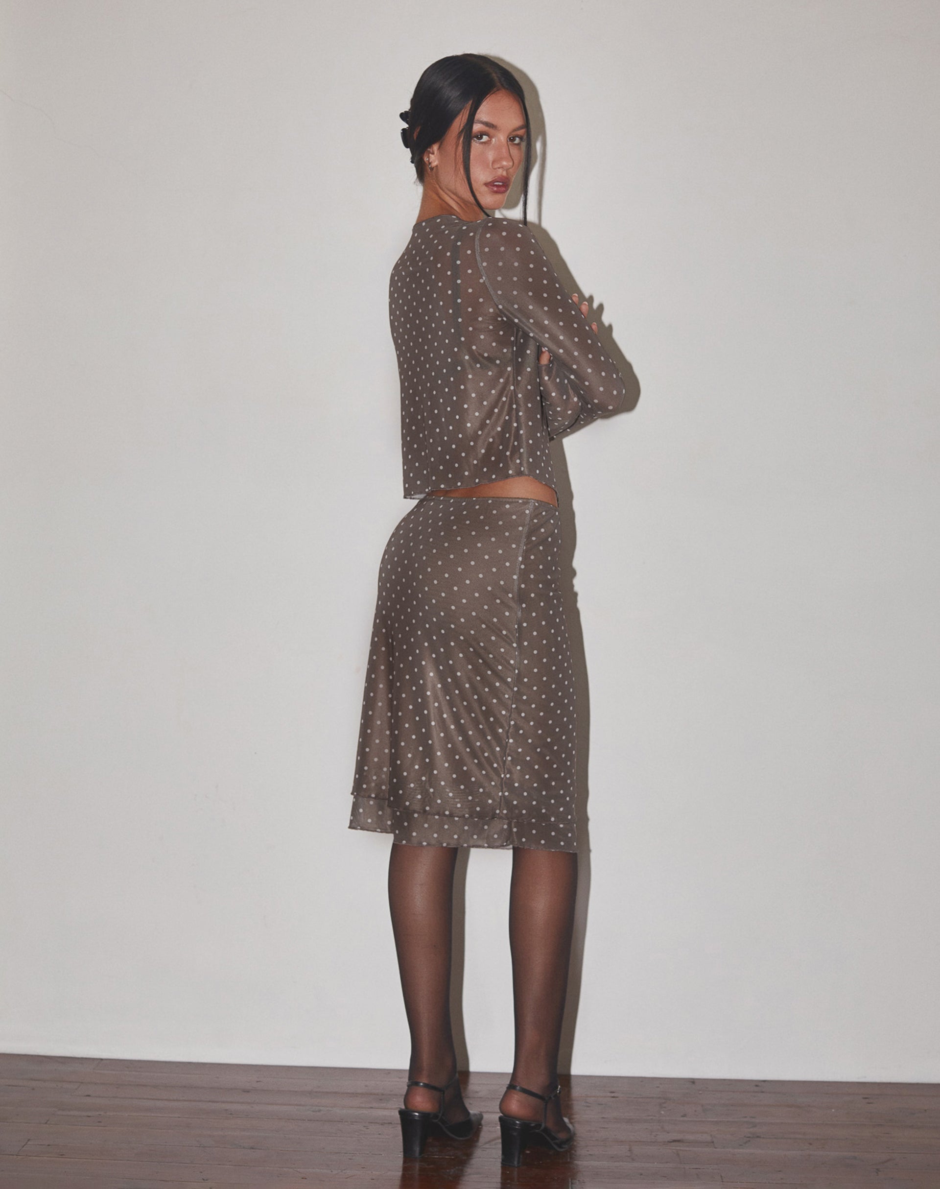 Image of Eldonia Midi Skirt in Basic Polka Brown