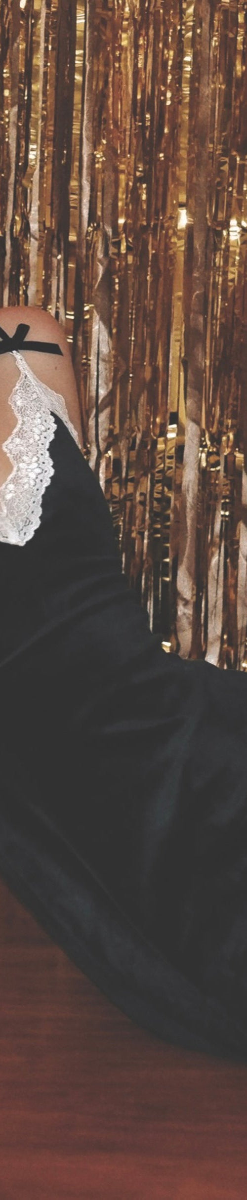Image of Araminta Mini Dress in Black Velvet with White Lace Detail