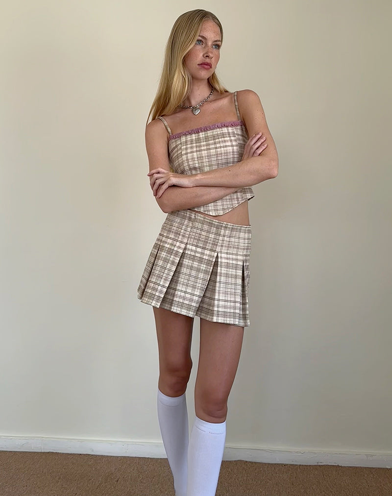 Image of Alula Mini Skirt in Cream Pastel Check