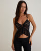 Image of Arin Ruffle Cami Top in Floral Lace Black