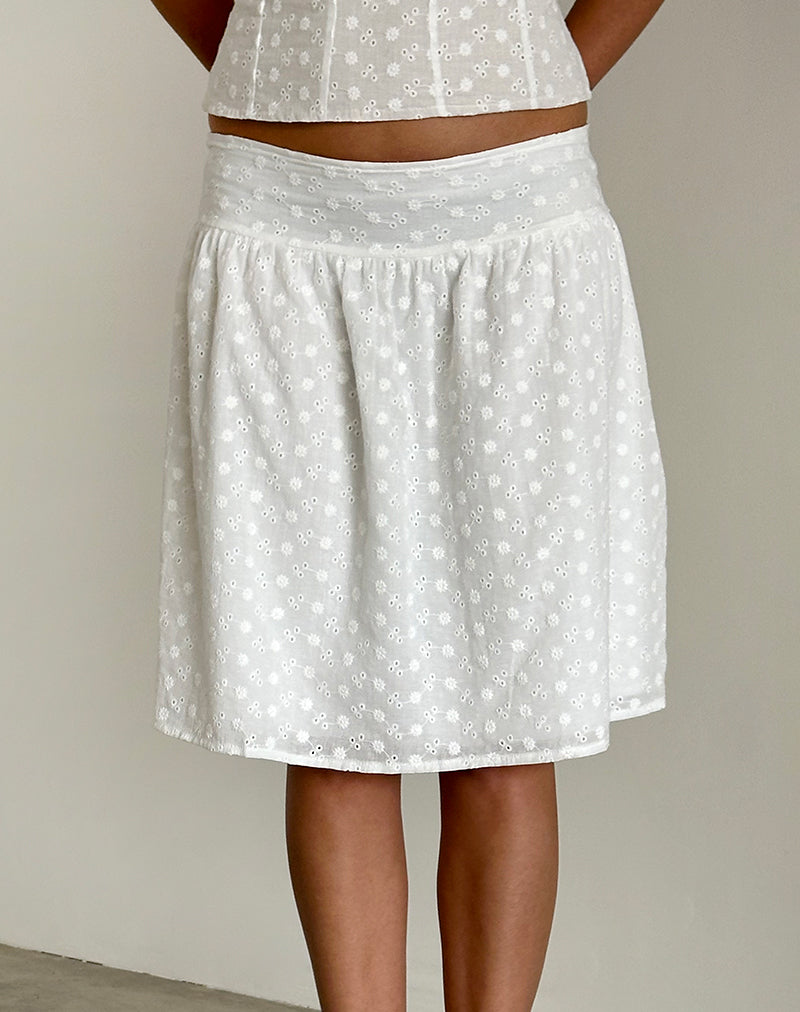 Image of Aristia Midi Skirt in Woven Broderie White