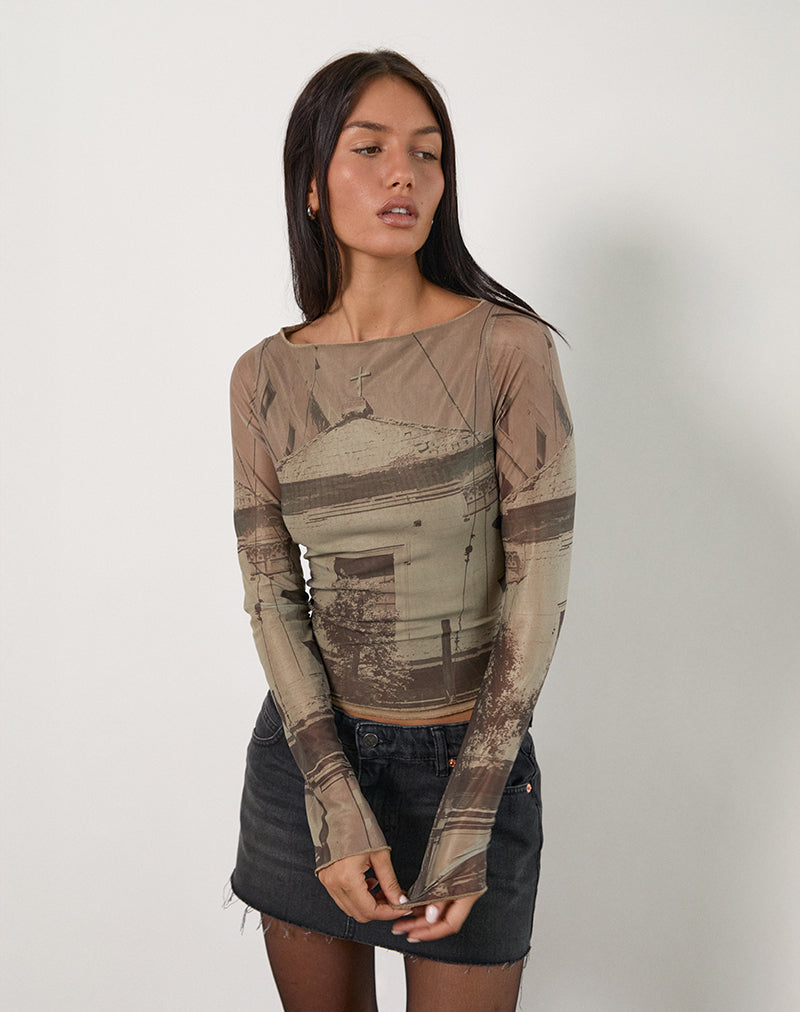 Image of Armali Long Sleeve Top in Abstract Historical Green