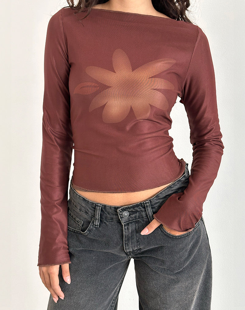 Image of Armali Top in Mesh Tonal Flower Brown