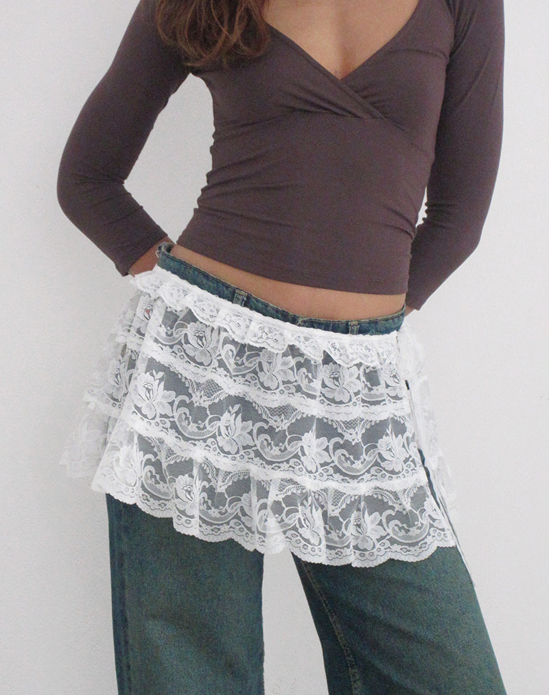 Asa Wrap Belt Skirt in Lace White