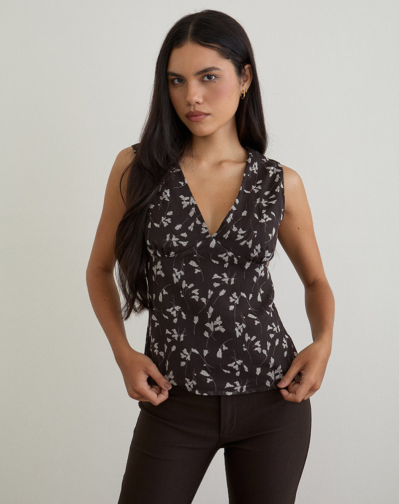 Image of Asali Top in Flower Chiffon Brown