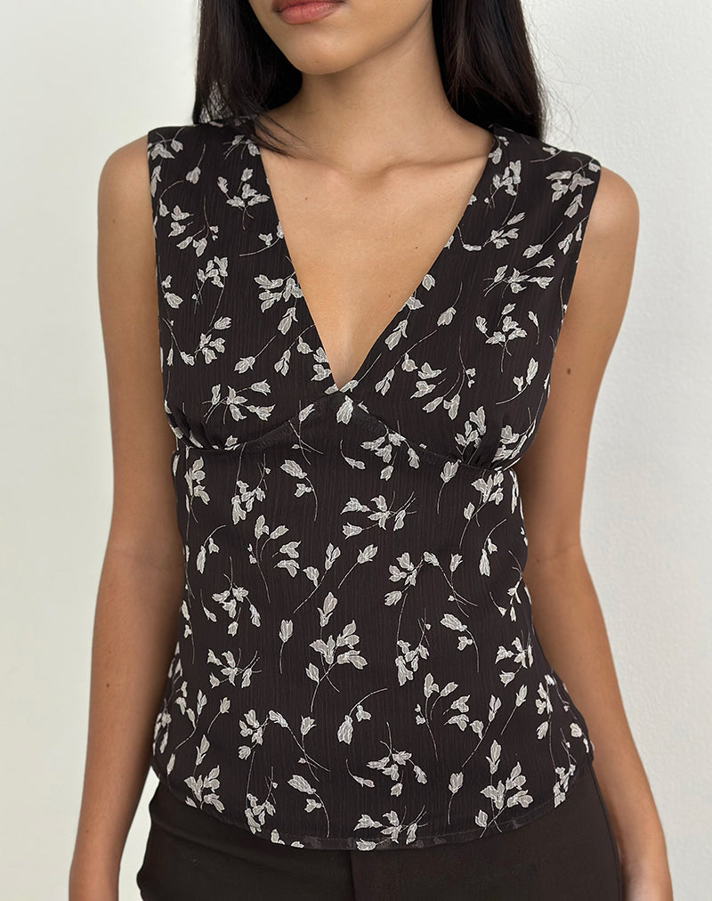 Image of Asali Top in Flower Chiffon Brown