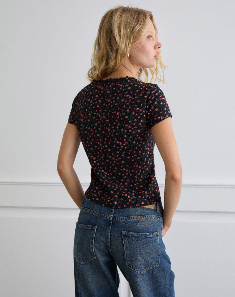 Image of Asani Top in Dark Pink Rose Black