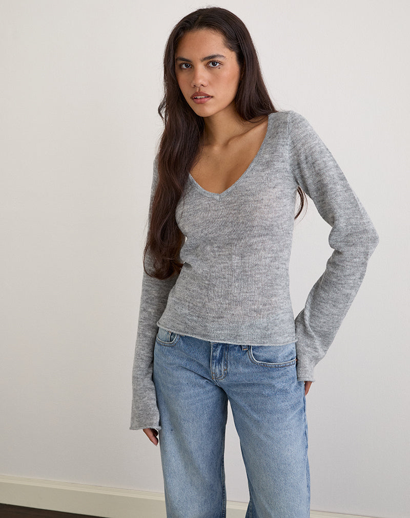 Image of Ashla Long Sleeve Top in Sheer Knit Grey