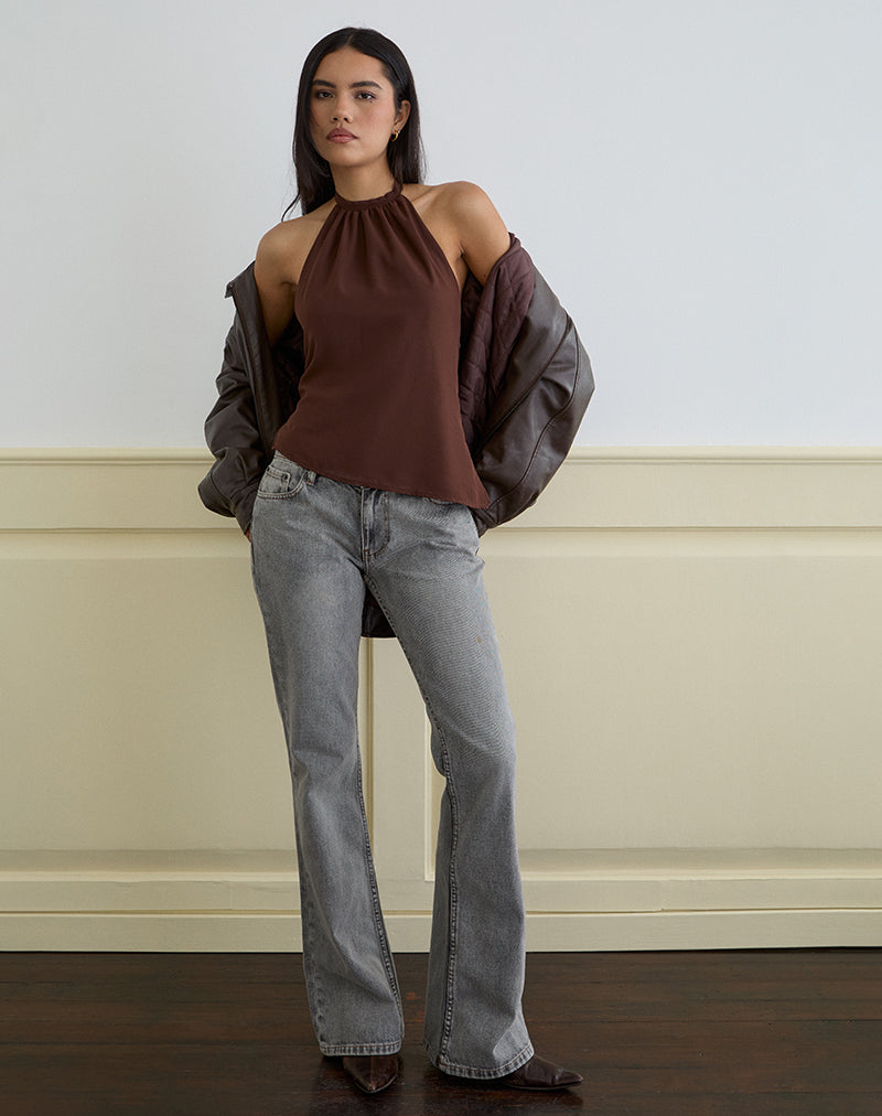 Astina Halterneck Top in Chiffon Brown