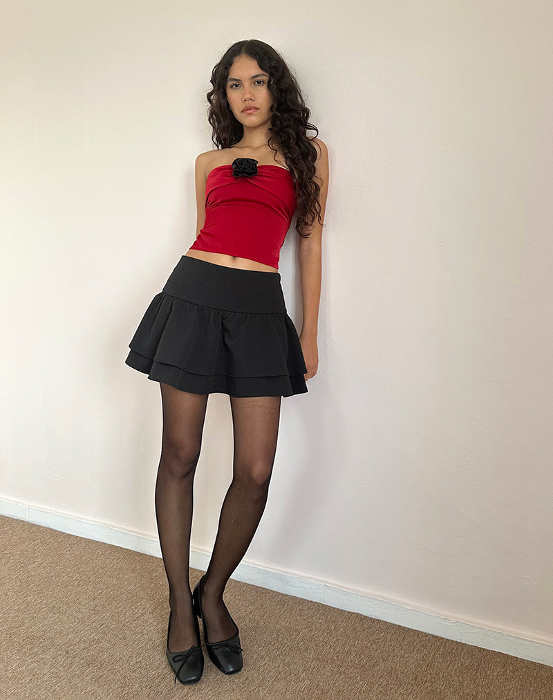 Image of Astrum Satin Bandeau Top in Red with Black Rose