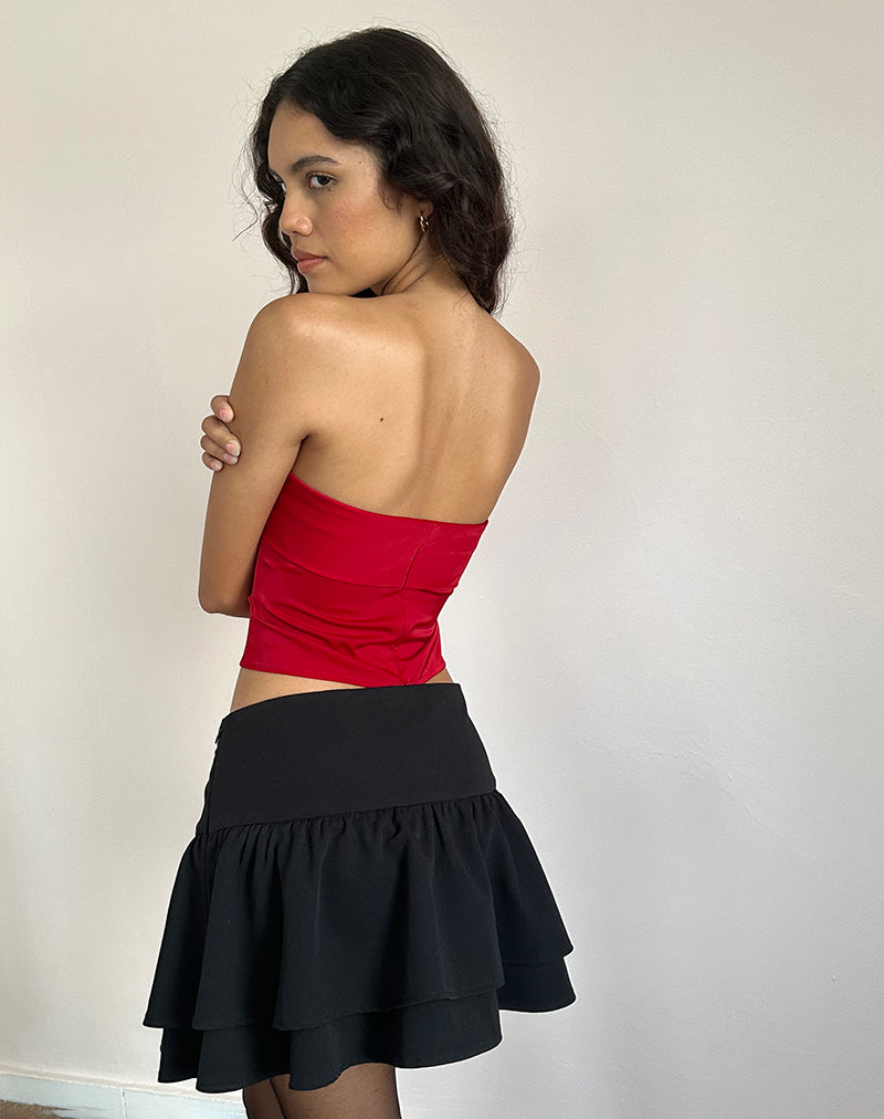 Image of Astrum Satin Bandeau Top in Red with Black Rose