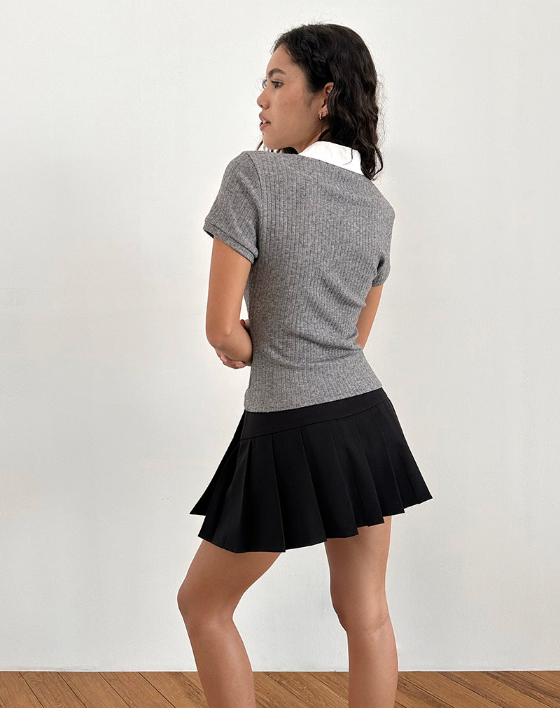 Image of Asuka Knitted Polo Top in Grey Marl