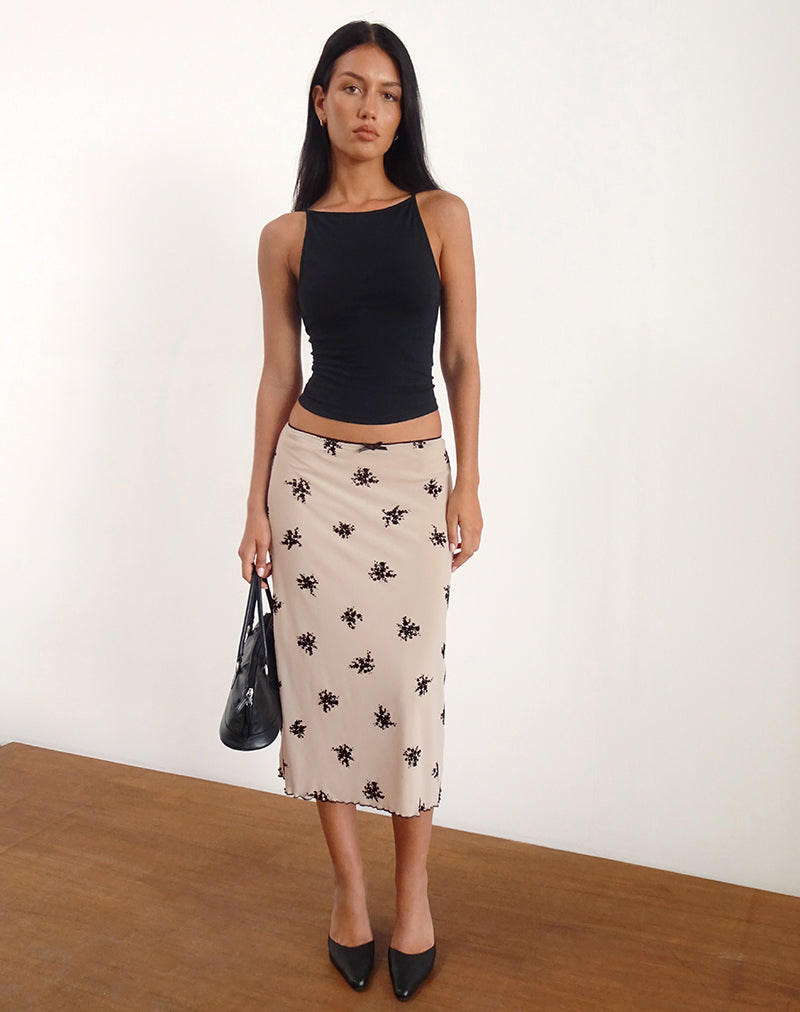 Image of Atira Midi Skirt in Cluster Ditsy Floral Flock Nude