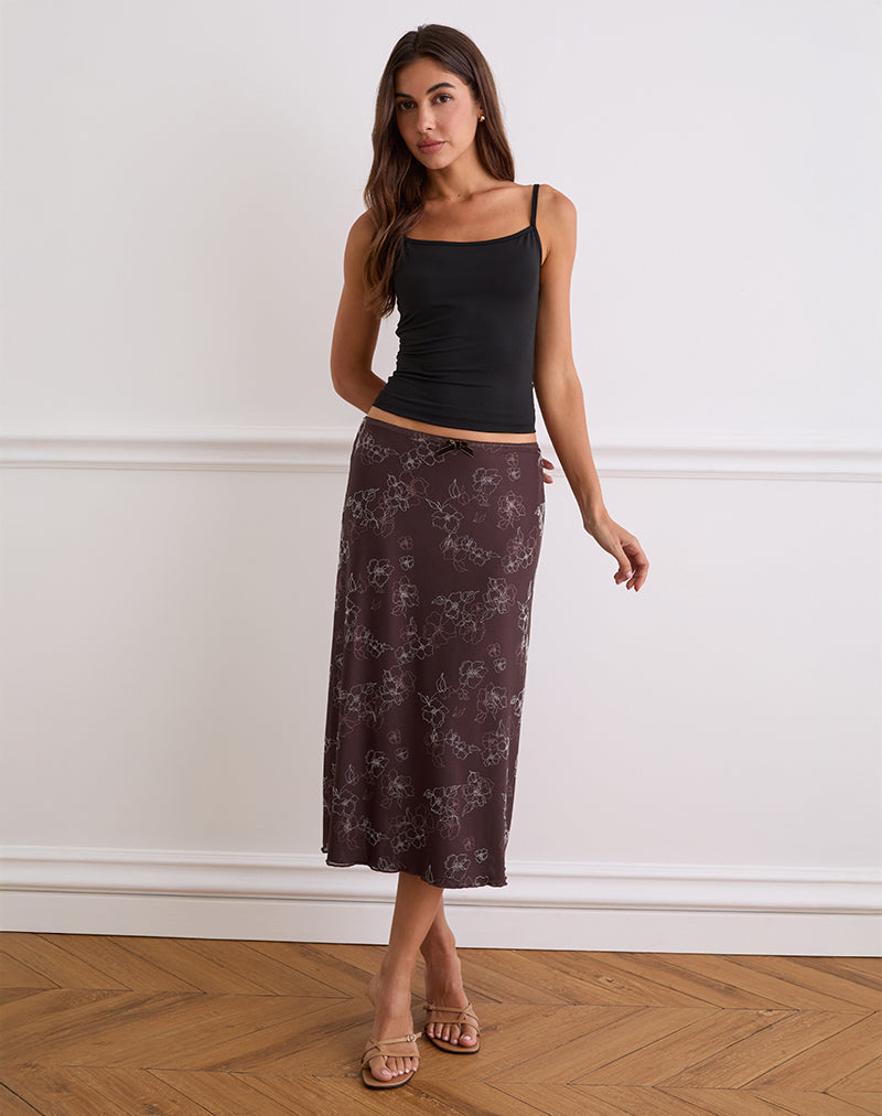 Atira Midi Skirt in Doodle Flower Flock Brown