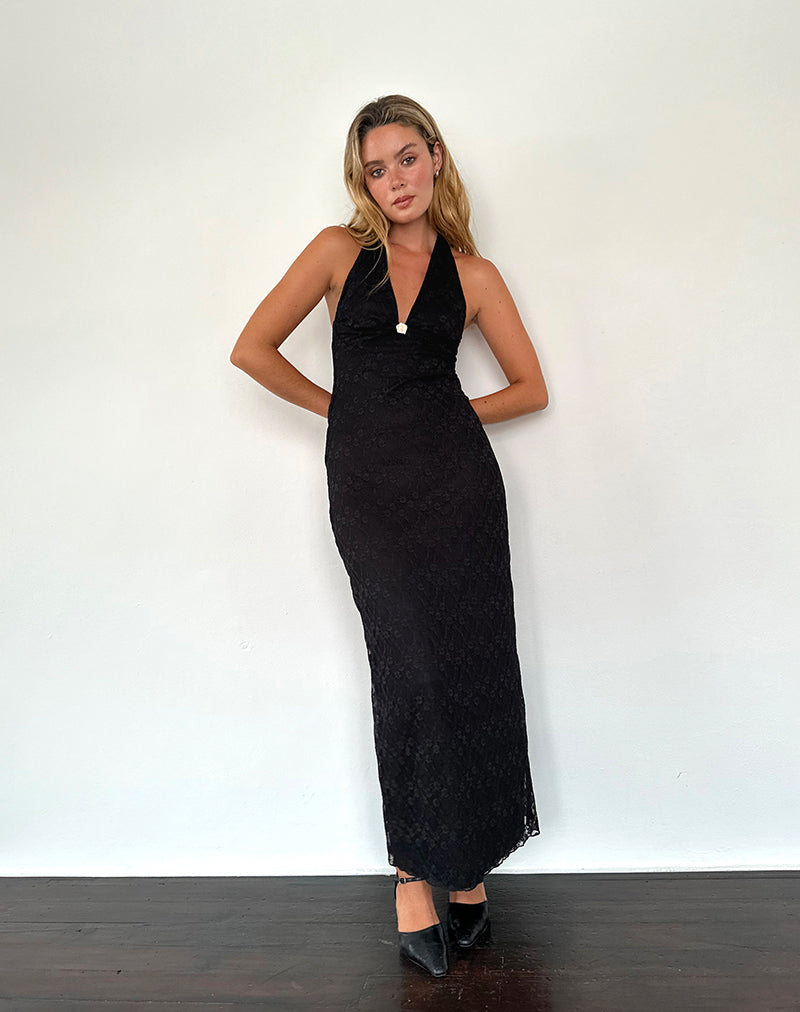 Image of Atma Halterneck Maxi Dress in Canina Lace Black