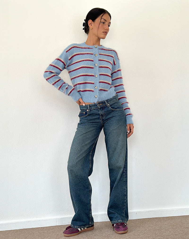 Image of Audrina Cardigan in Blue and Red Stripe